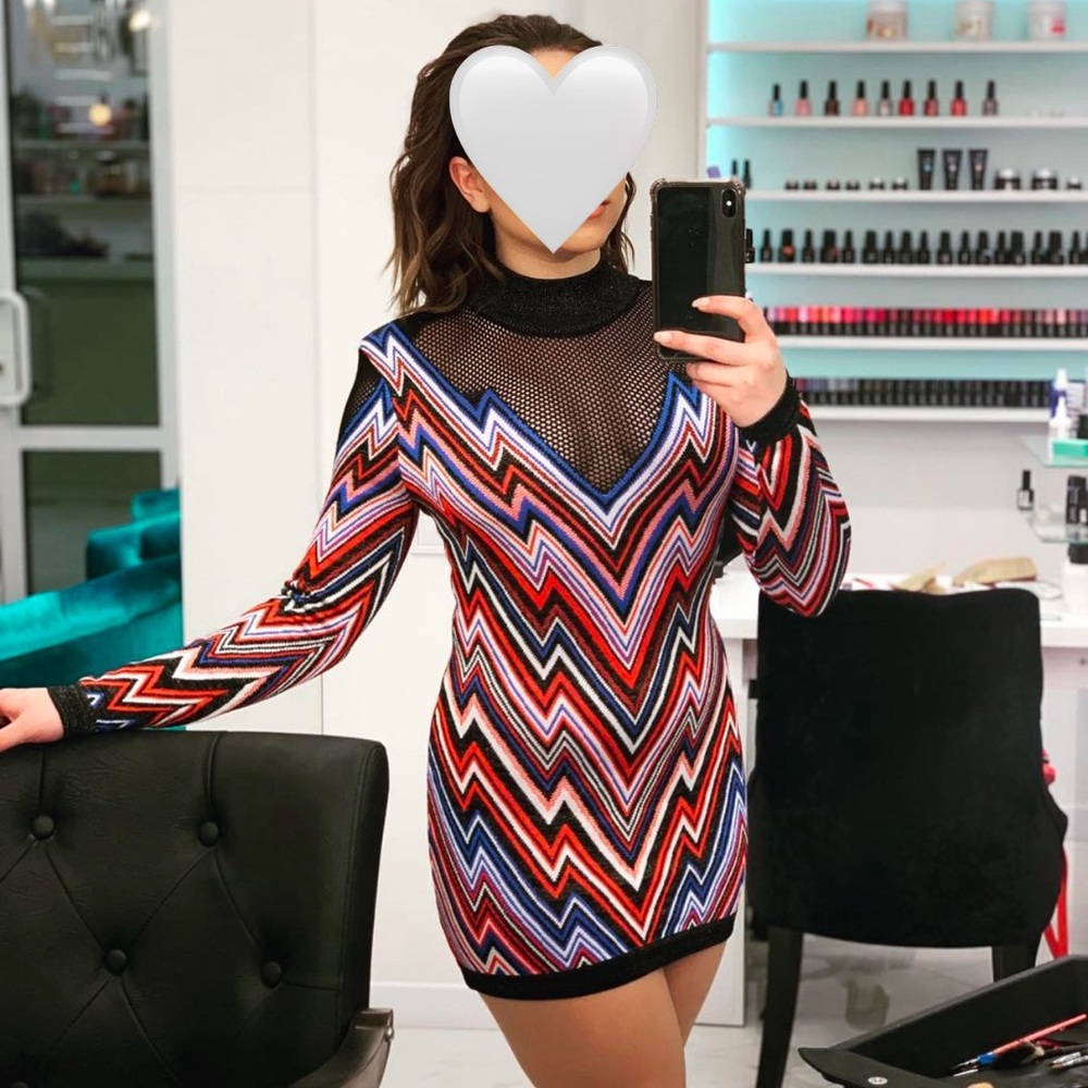Multicolor Chevron Mesh Dress